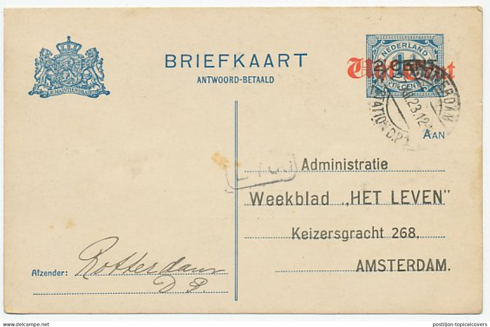 Briefkaart G. 118 Particulier Bedrukt Rotterdam 1923 - Postwaardestukken
