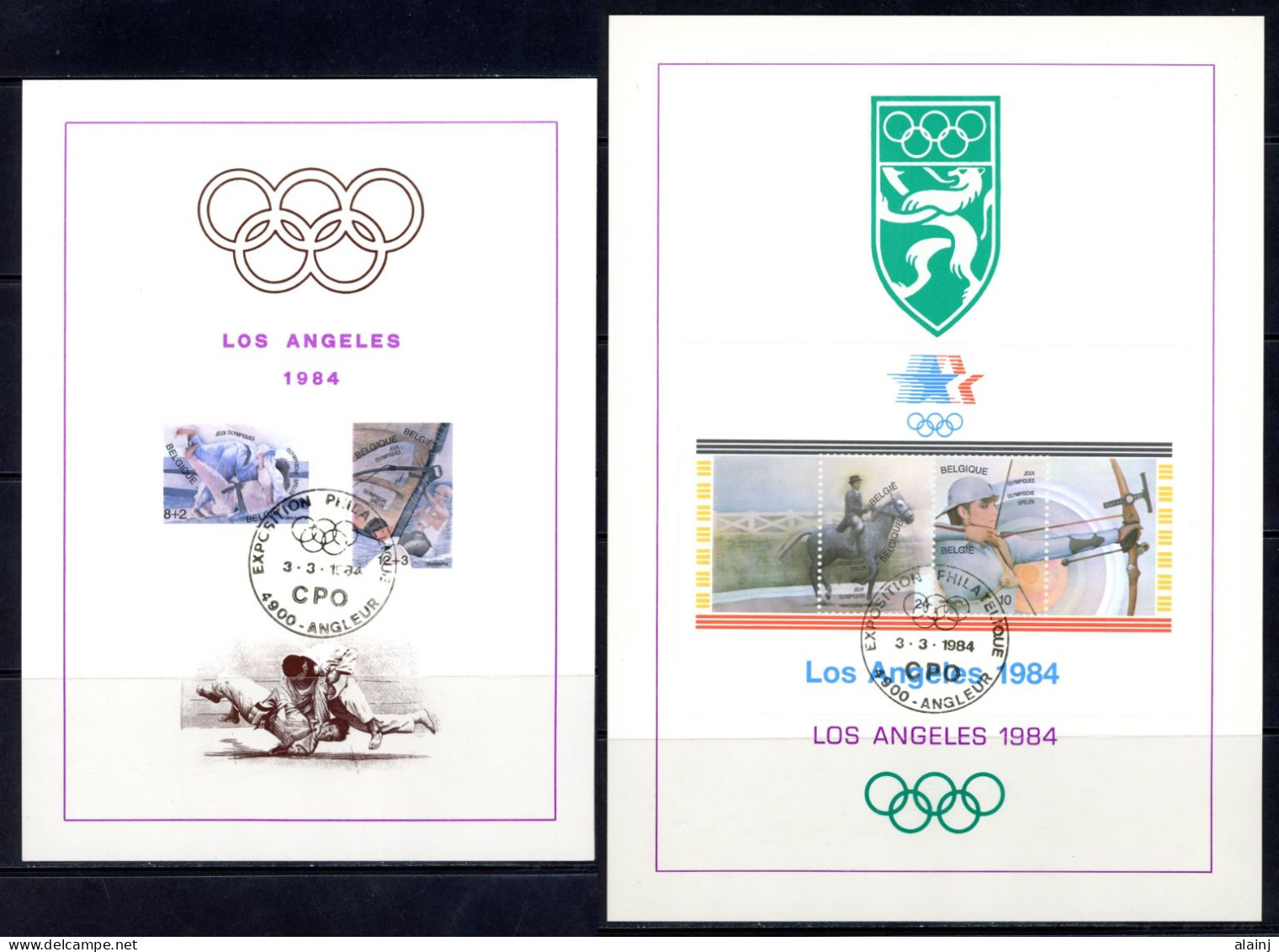 BE   2119 - 2120 + BL60   ---   Feuillets  --  Jeux Olympiques 1984 Los Angeles  --  Obl  1er Jour Angleur - 1981-1990