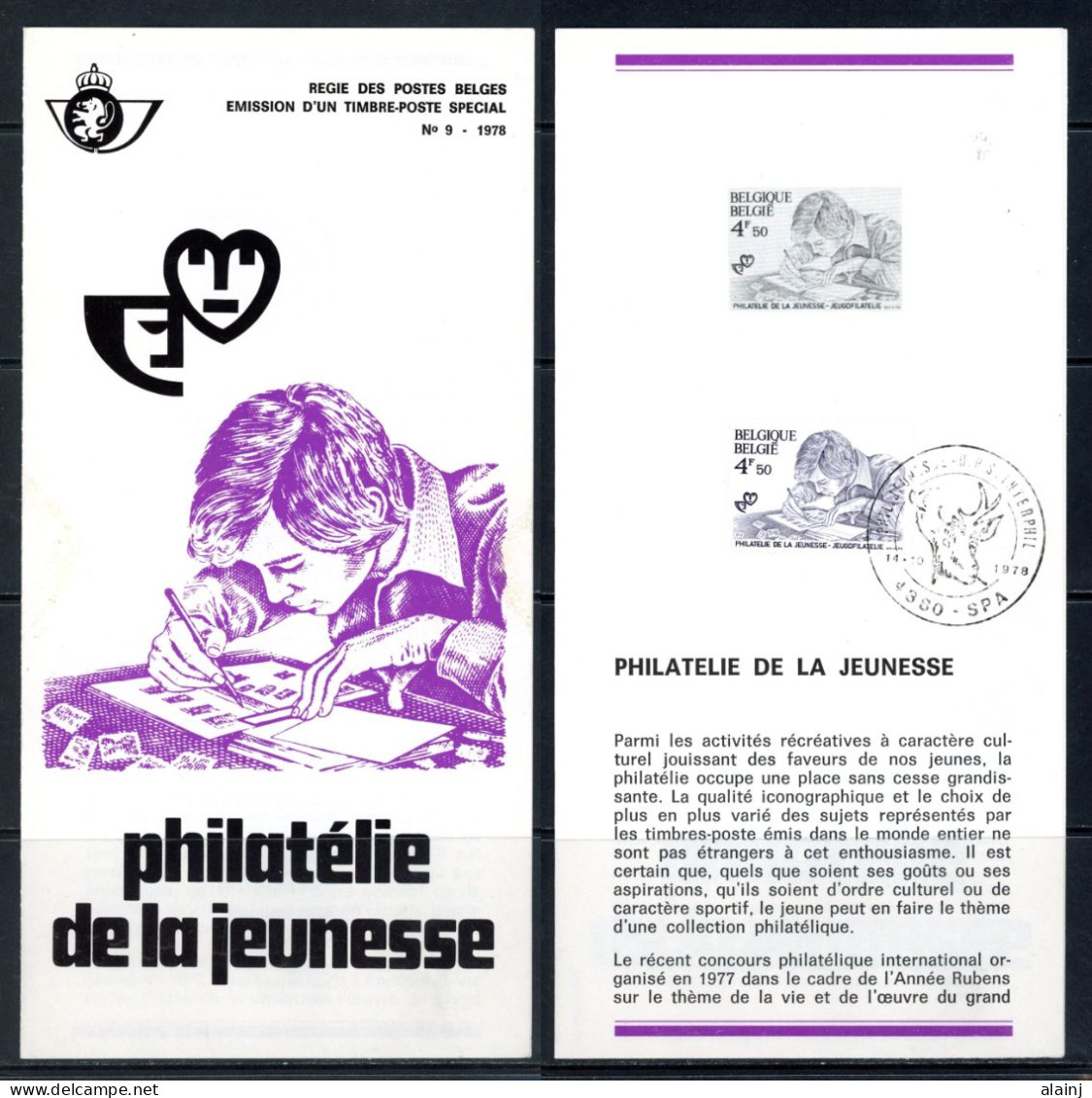 BE   1912   ---   Feuillet De La Poste : Philatélie De La Jeunesse  --  Obl  1er Jour Spa - Post-Faltblätter