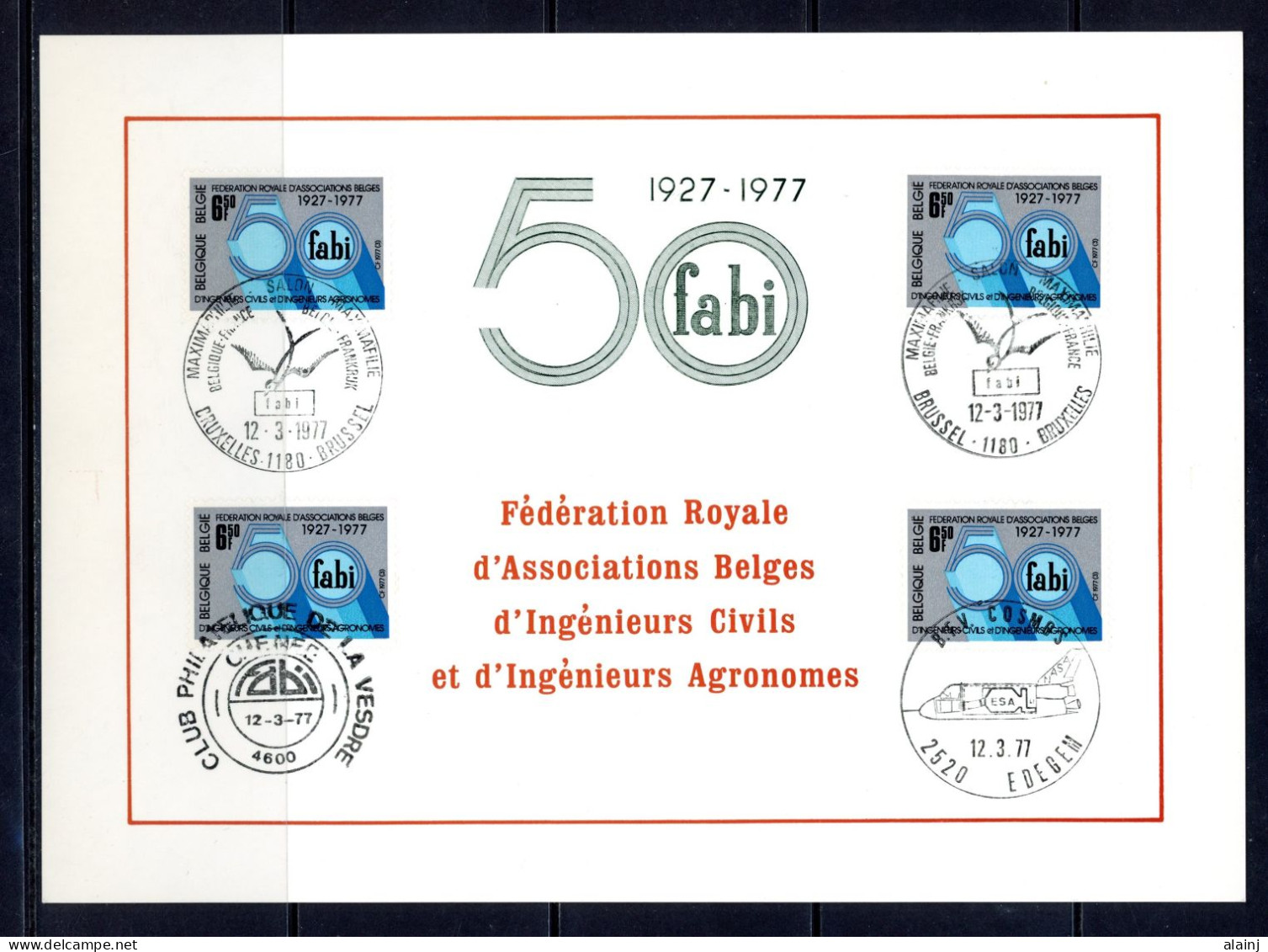 BE   1842   ---   Fédération Ingénieurs Civils Et Agronomes  --  Obl  1er Jour - Souvenir Cards - Joint Issues [HK]