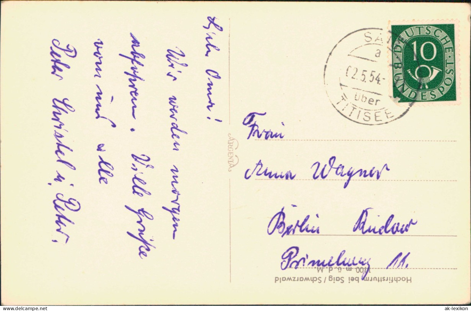 Ansichtskarte Saig Hochfirstturm Schwarzwald 1954  Gel. Landpoststempel - Other & Unclassified