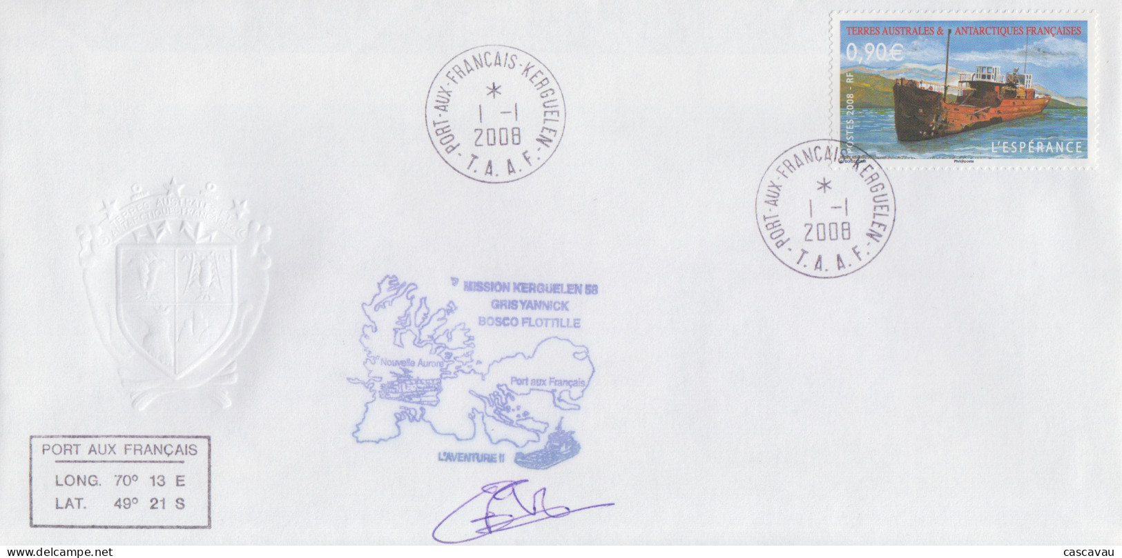 Enveloppe   FDC   1er  Jour   T.A.A.F    Navire   Epave   L'  ESPERANCE    2008 - FDC