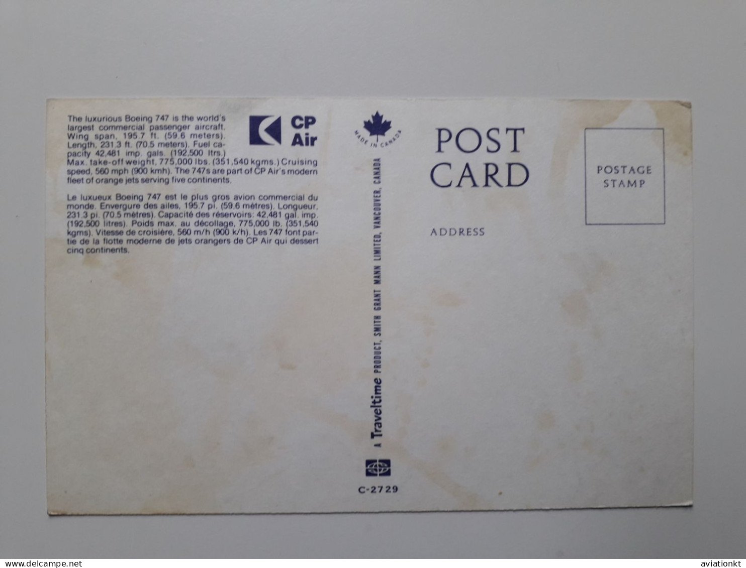 CP Air B 747 Airline Issued Card - 1946-....: Ere Moderne