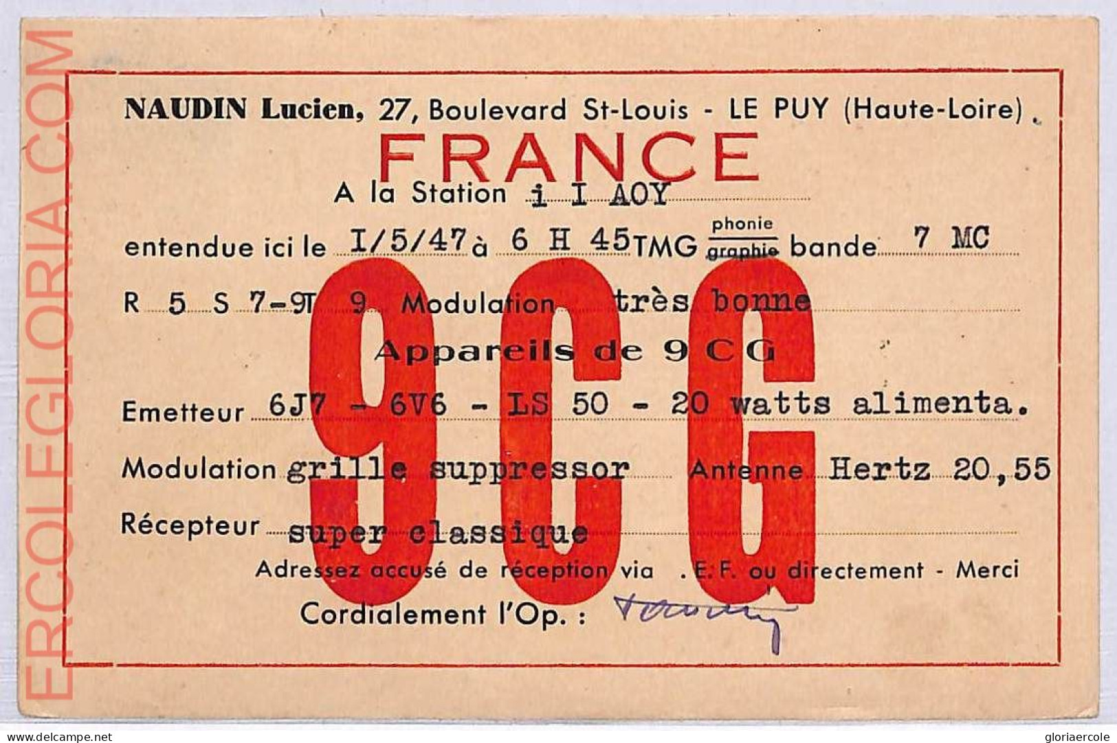 Ad9052 - FRANCE - RADIO FREQUENCY CARD   - 1947 - Radio
