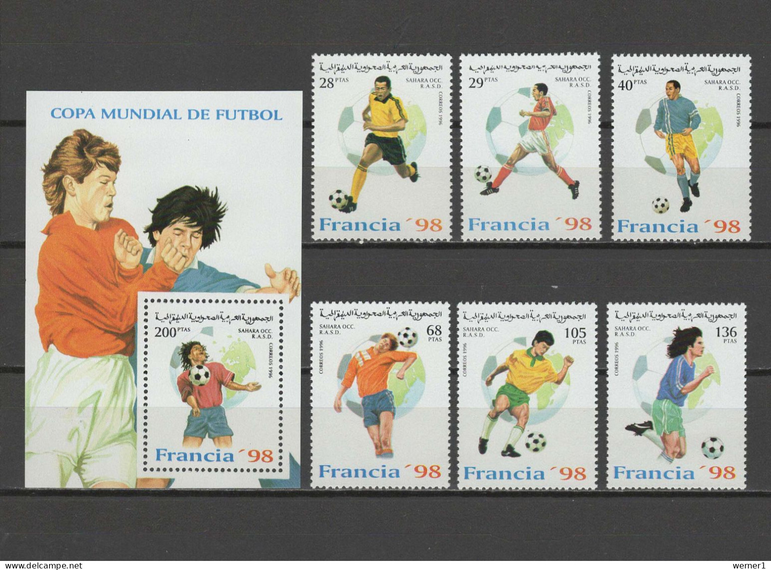 West Sahara 1996 Football Soccer World Cup Set Of 6 + S/s MNH - 1998 – Frankrijk