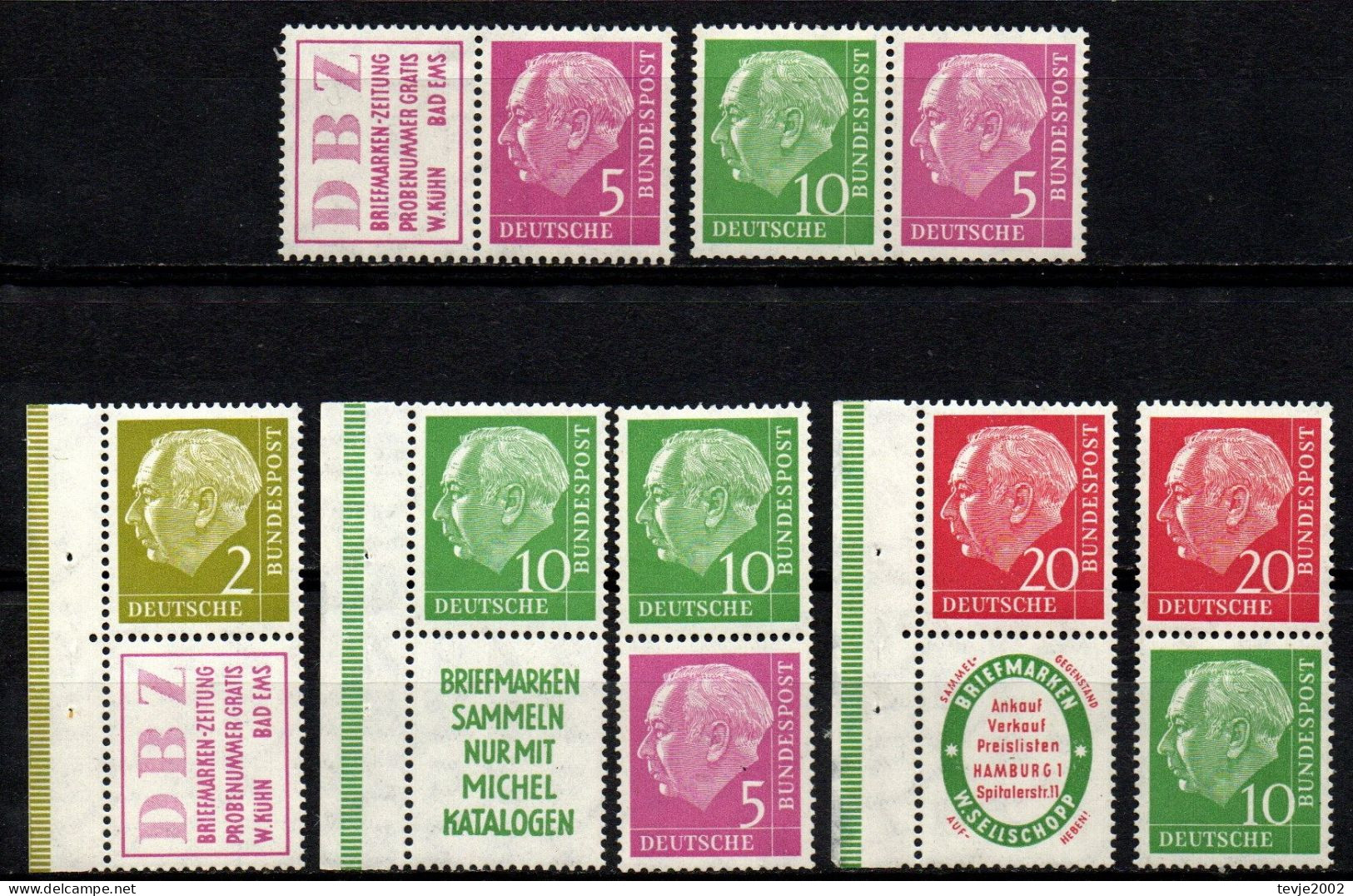 Bund 1955 - Zusammendrucke Aus MH 2 - Postfrisch MNH - Heuss - Zusammendrucke