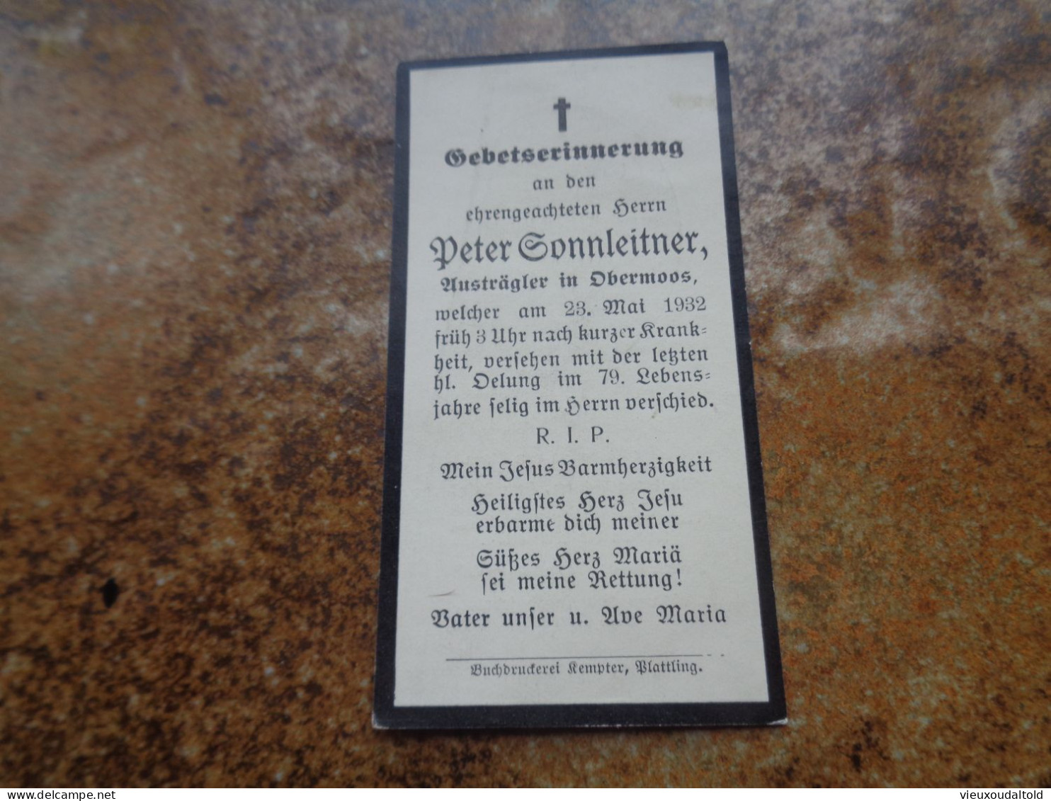 Doodsprentje/ Sterbekarte    1932   Herrn  Peter Sonnleitner  79 Jahre - Religion & Esotericism
