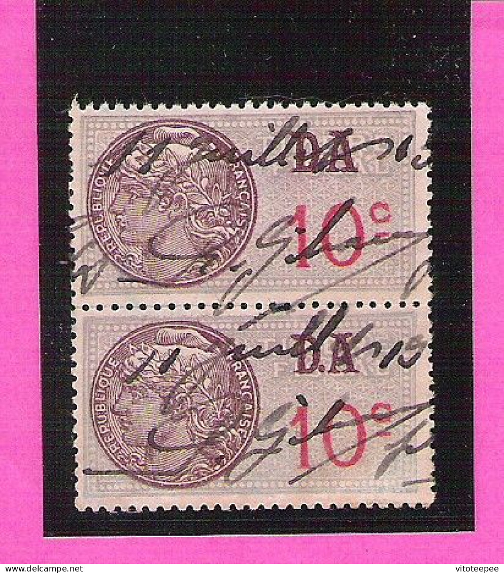 Timbres Fiscaux Surchargés D.A. Paire 10 Centimes Oblitérés Dateur Au Verso 13.6.38 - Timbres