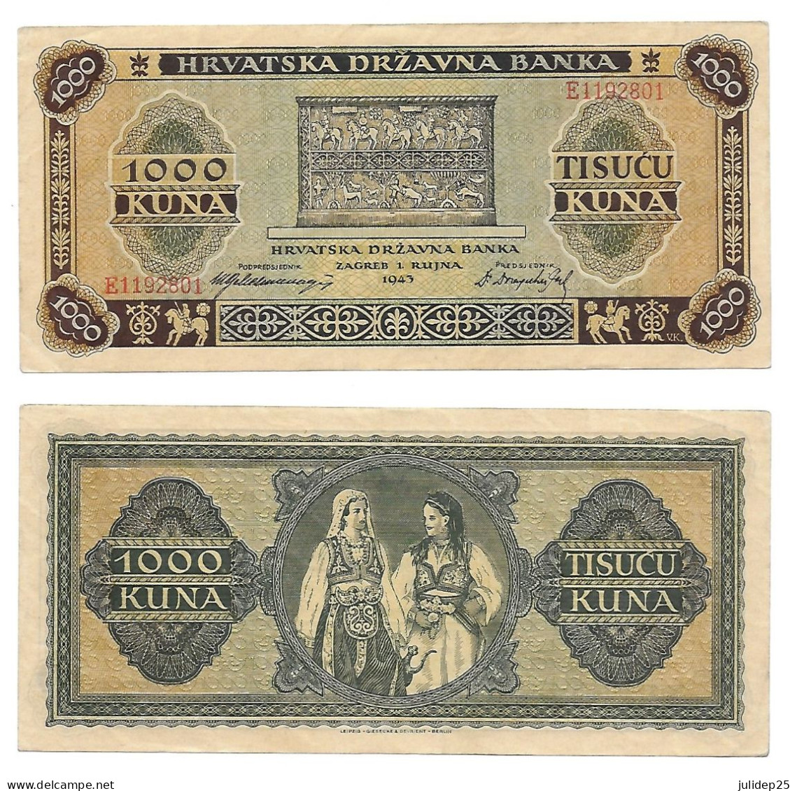 Croatie Croatia 1.000 Kuna 1943 AUNC / UNC / NEUF - Croatia