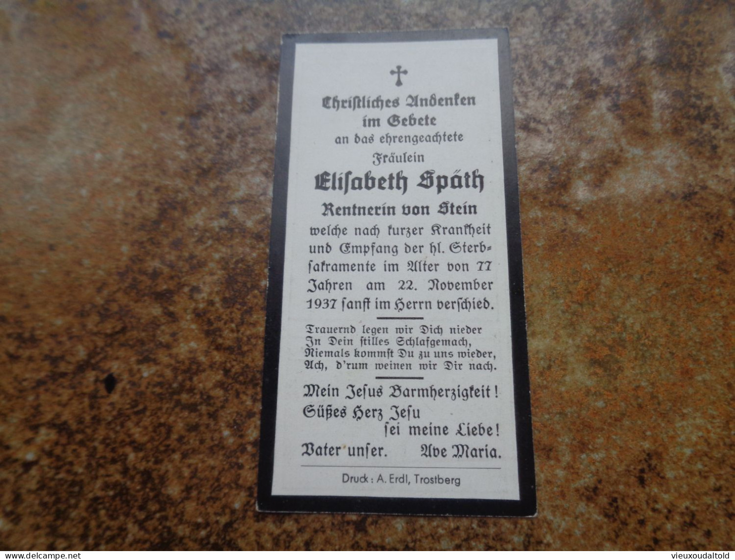 Doodsprentje/ Sterbekarte    1937  Fräulein  Elisabeth Späth  77 Jahre - Religion & Esotérisme