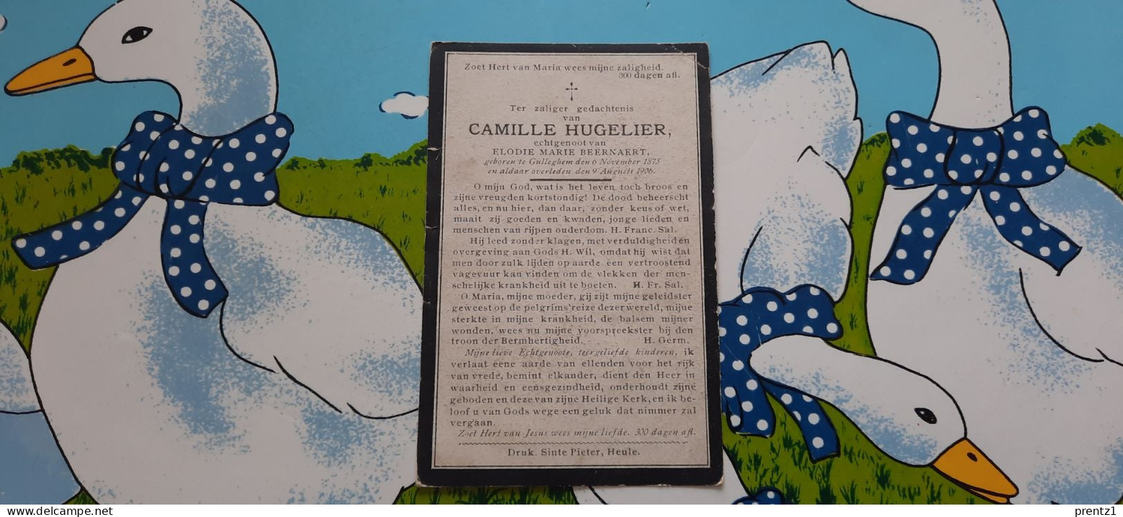 Camille Hugelier Geb. Gullegem 6/11/1875 - Getr. E. Beernaert- Gest.Gullegem 9/08/1906 - Devotion Images