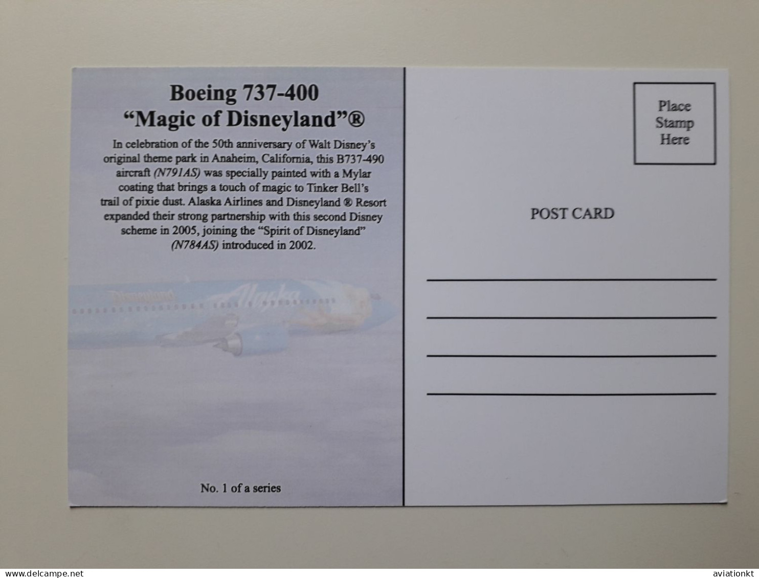 Alaska Airlines "Magic Of Disneyland" B 737 Airline Issued Card - 1946-....: Modern Era
