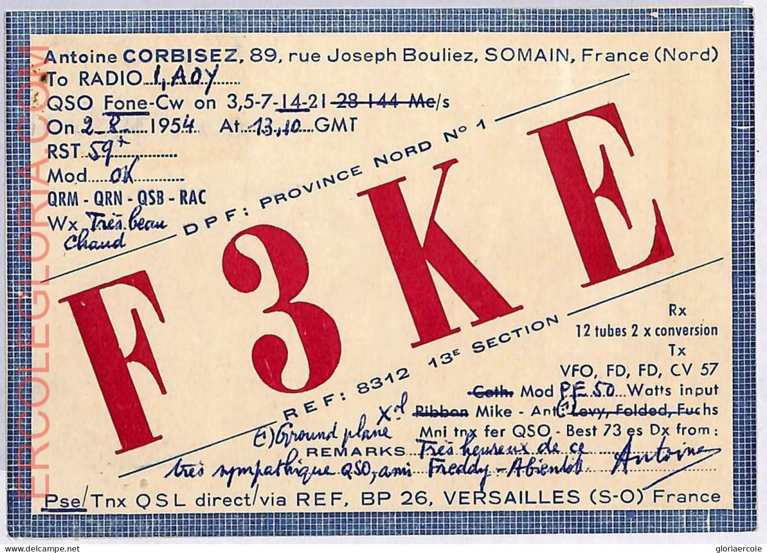 Ad9056 - FRANCE - RADIO FREQUENCY CARD   - 1954 - Radio