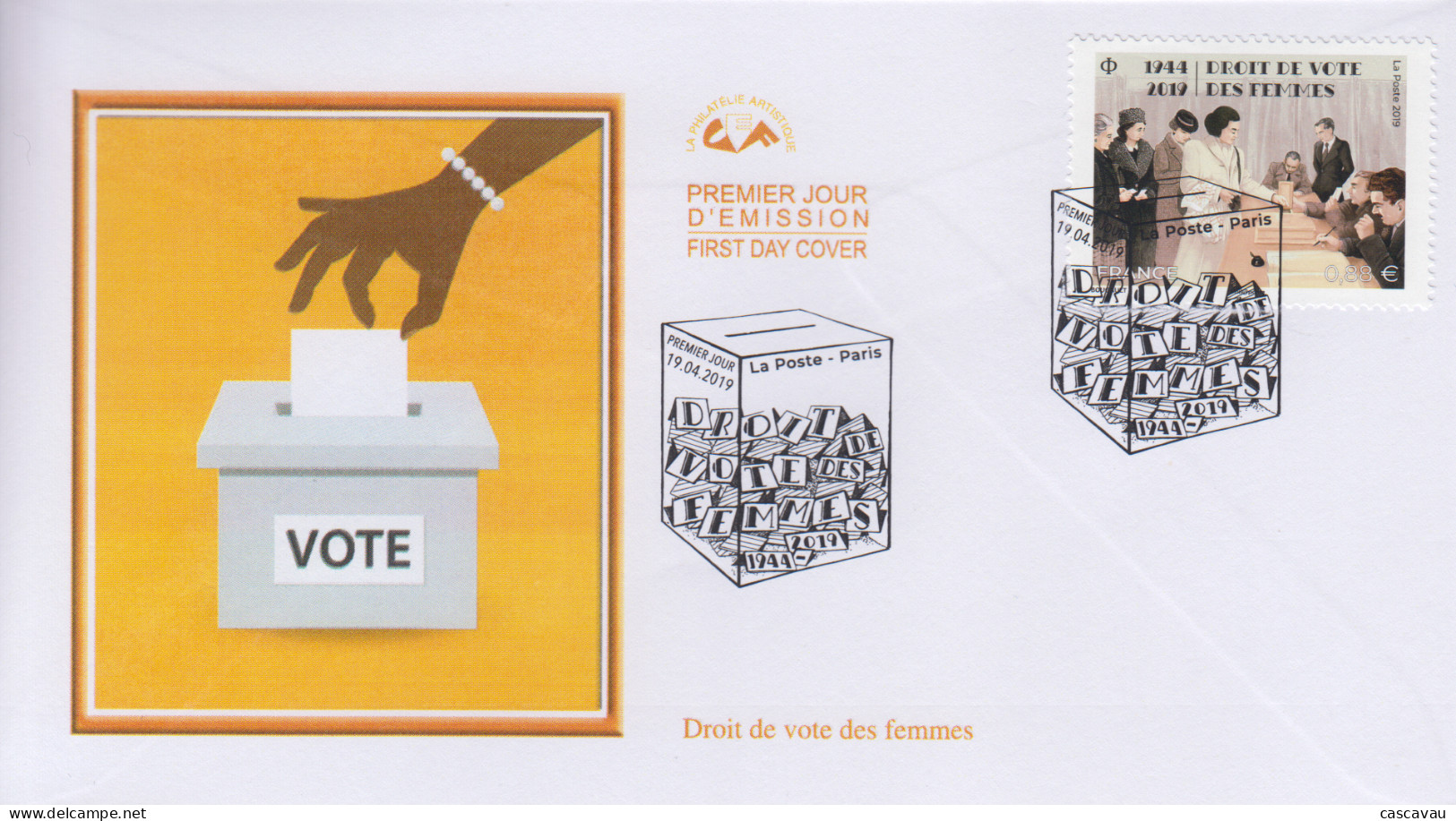 Enveloppe  FDC   1er  Jour   FRANCE   75éme   Anniversaire   DROIT  DE  VOTE  DES  FEMMES    2019 - 2010-2019