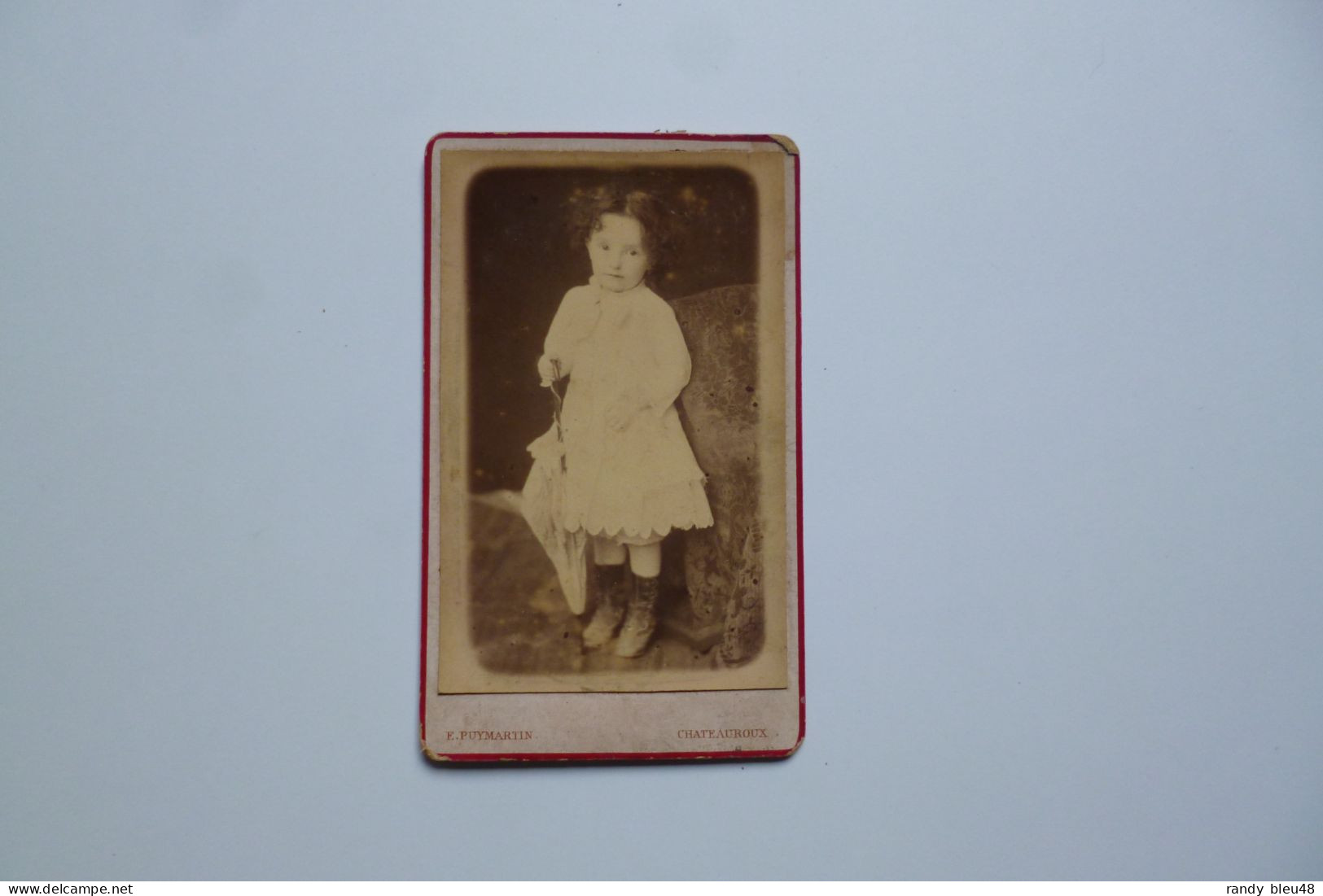 Photographie CDV -  Enfant Avec Parapluie   -  Photographie  PUYMARTIN  - 18, Place D'Orléans  -   Chateauroux  -  Indre - Otros & Sin Clasificación