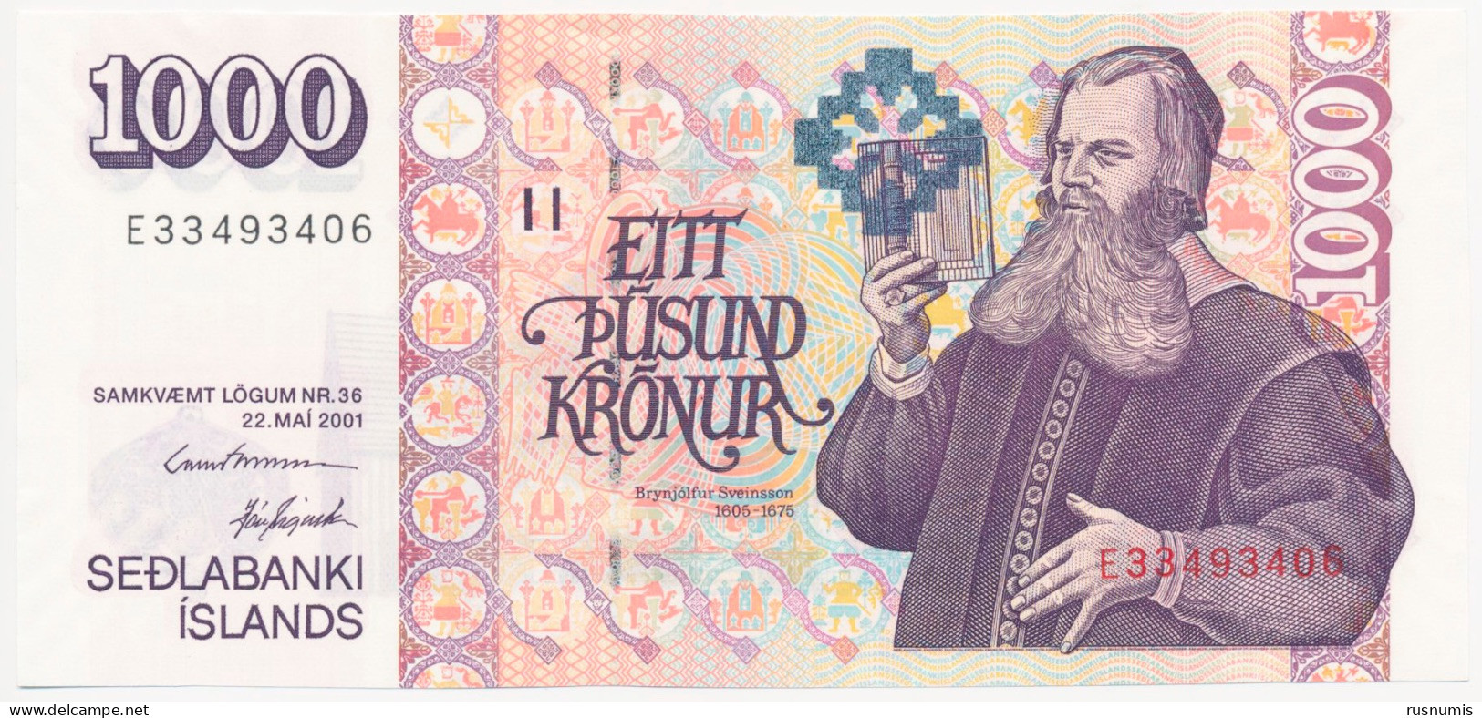 ICELAND ISLANDE ISLAND 1000 KRONUR P-59 Bishop Byrnijуlfur Sveinsson - Wooden Church Of Skilholt 2001 UNC - Iceland