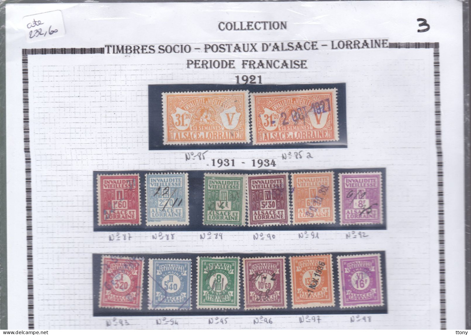 Un Lot De 90 Timbres Socio Alsace Loraine   Oblitérés   Lothringen  Invalidité Vieillesse  Bonne Cote - Marche Da Bollo