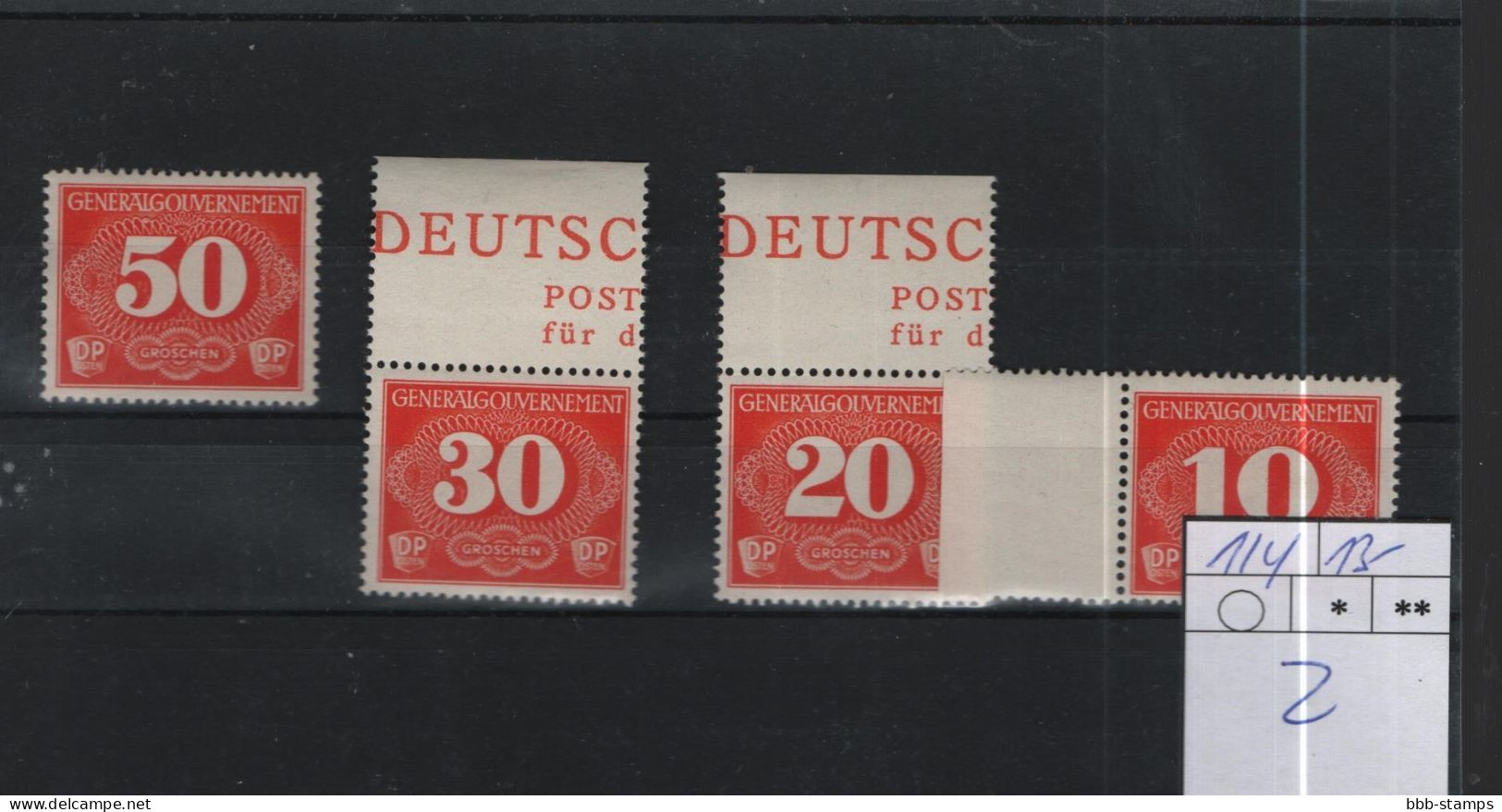 Deutsches Reich  Michel Kat.Nr. GG Postfr/** Z 1/4 - Ocupación 1938 – 45