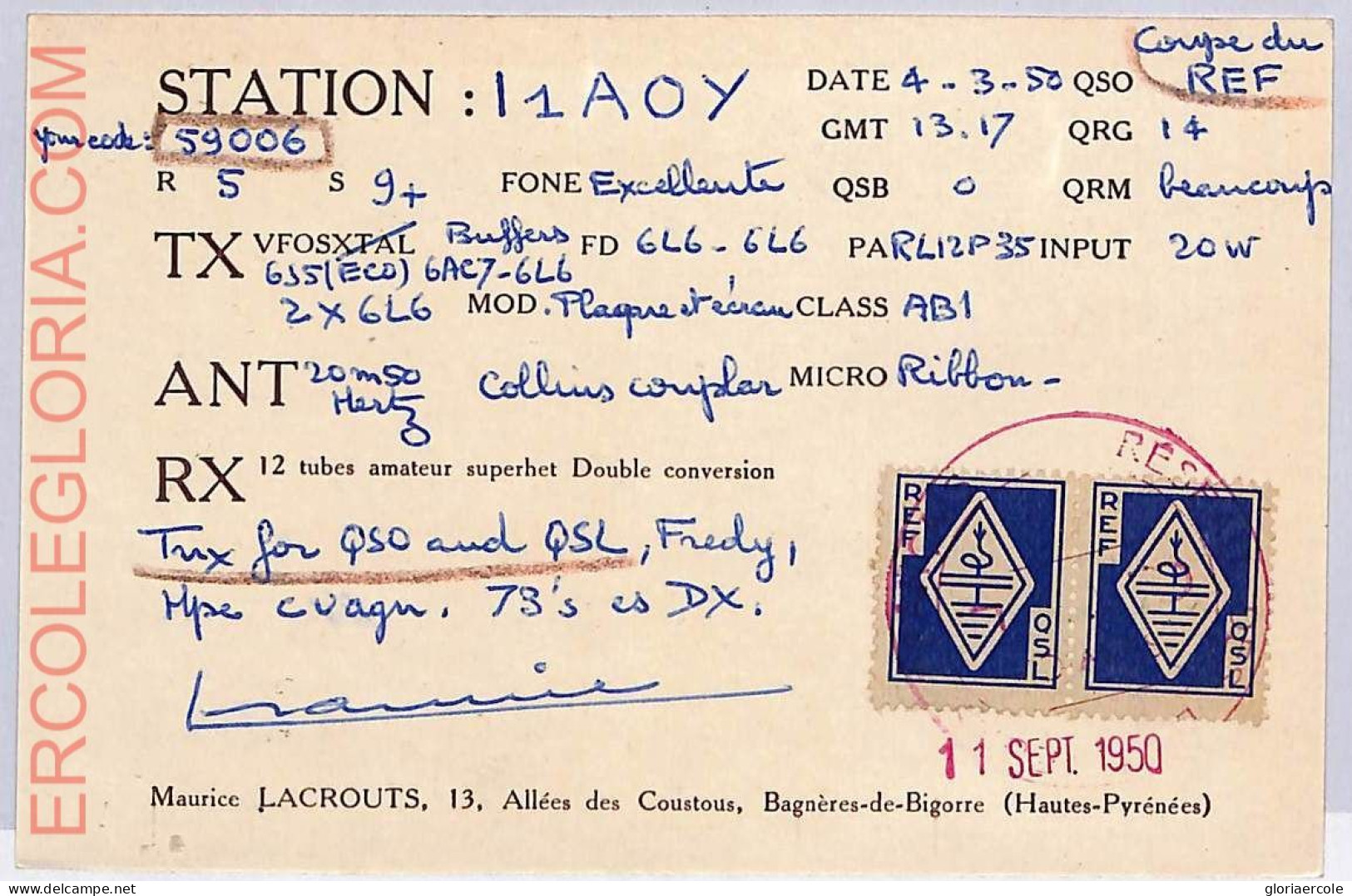 Ad9060 - FRANCE - RADIO FREQUENCY CARD   - 1950 - Radio