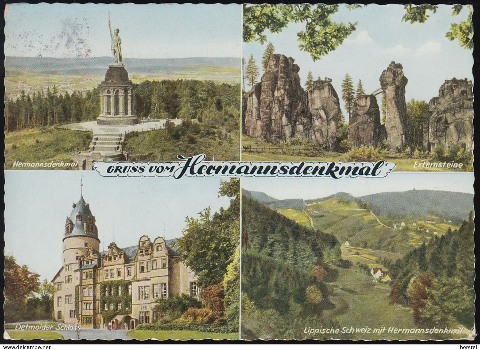 D-32756 Detmold - Gruß Vom Hermannsdenkmal Alte Ansichten (50er Jahre) Stamp - Detmold