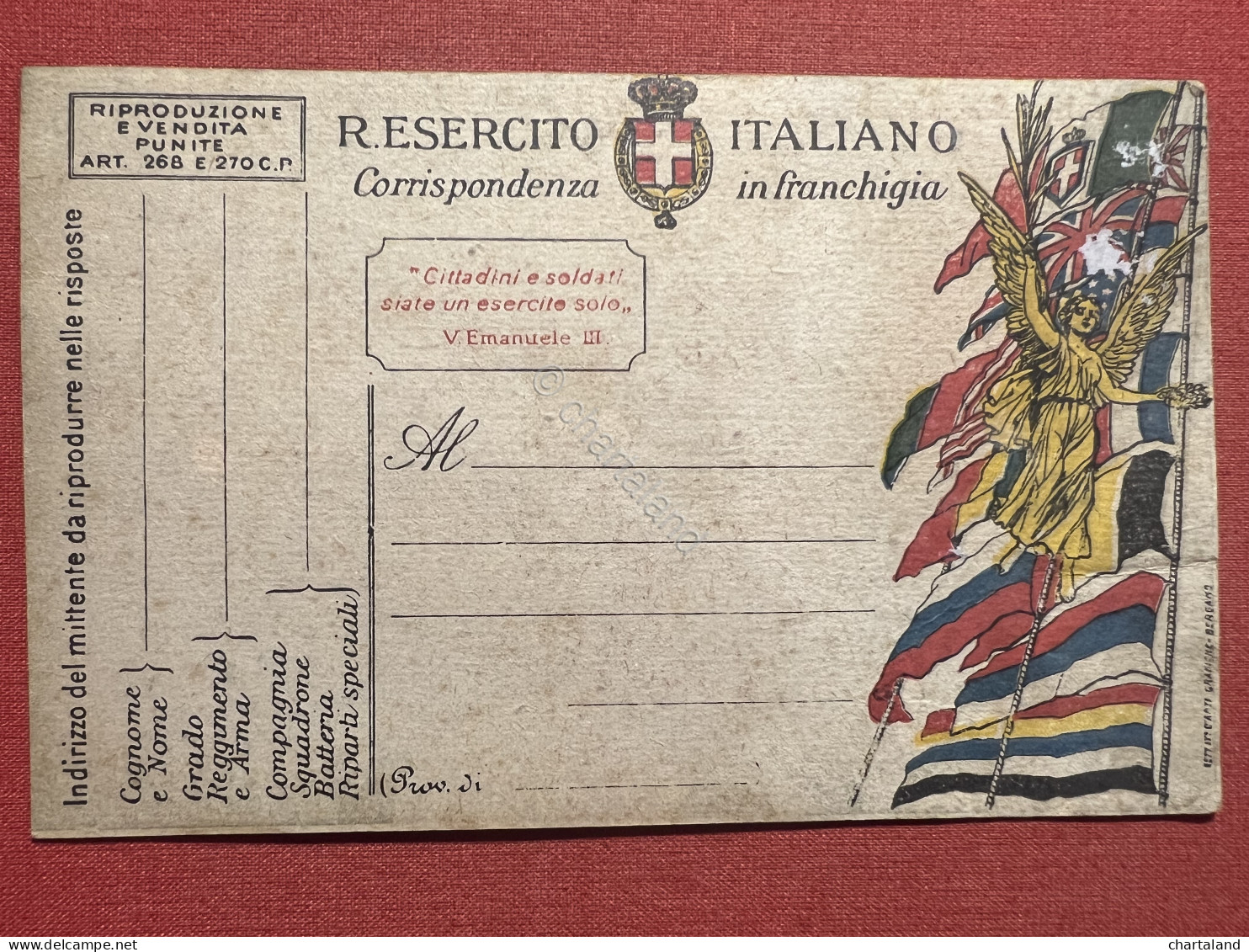 Cartolina Militare In Franchigia WWI - R. Esercito Italiana - 1916 Ca. - Andere & Zonder Classificatie