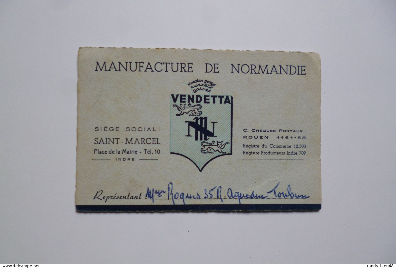 Carte De Visite  MANUFACTURE DE NORMANDIE  -  Saint Marcel  -  Place De La Mairie  -  Indre - Visitekaartjes