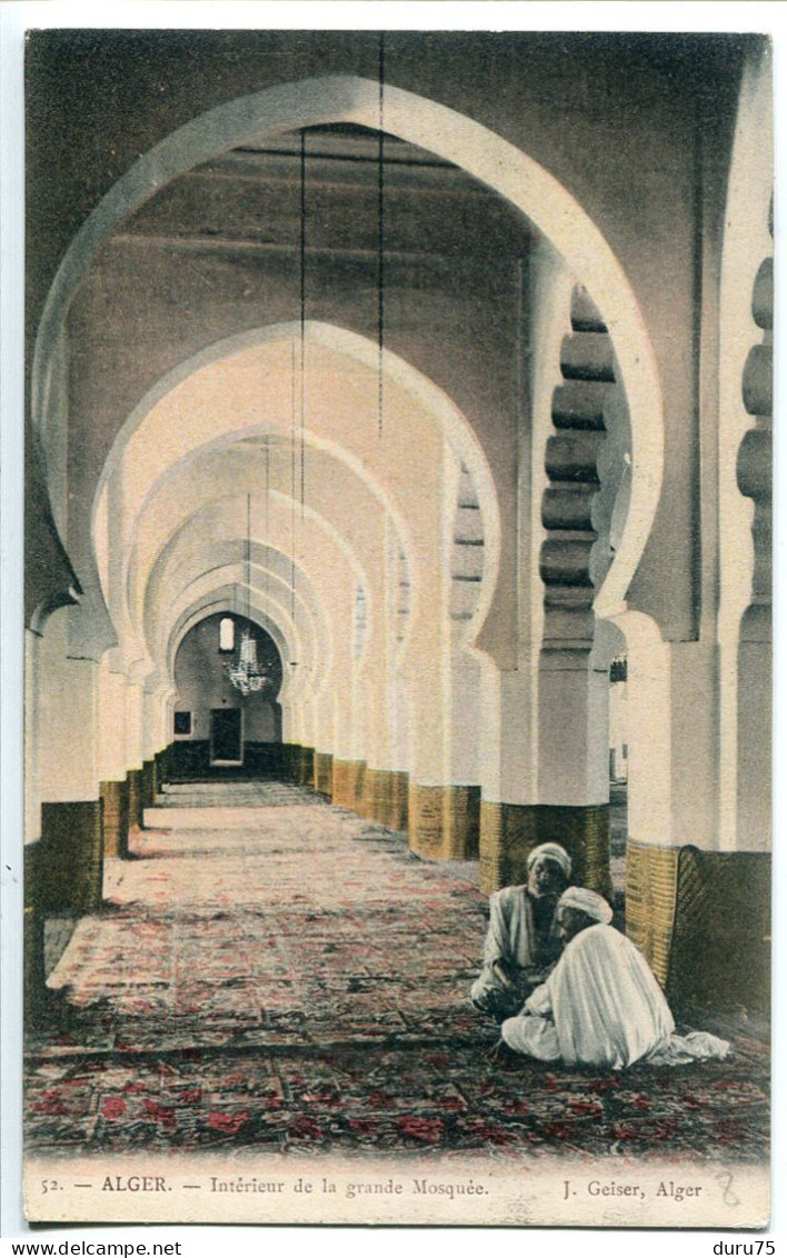 CPA  ALGÉRIE Colorisée * ALGER Intérieur De La Grande Mosquée ( Animée ) J. Geiser Editeur - Algerien