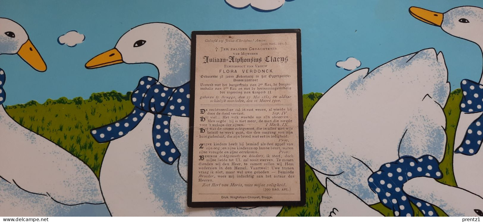 Juliaan Claeys Geb. Brugge 27/05/1851- Getr.Flora Verdonck- 38 J Secretaris Opperpolitie Commissariaat-gest. 16/03/1910 - Devotion Images