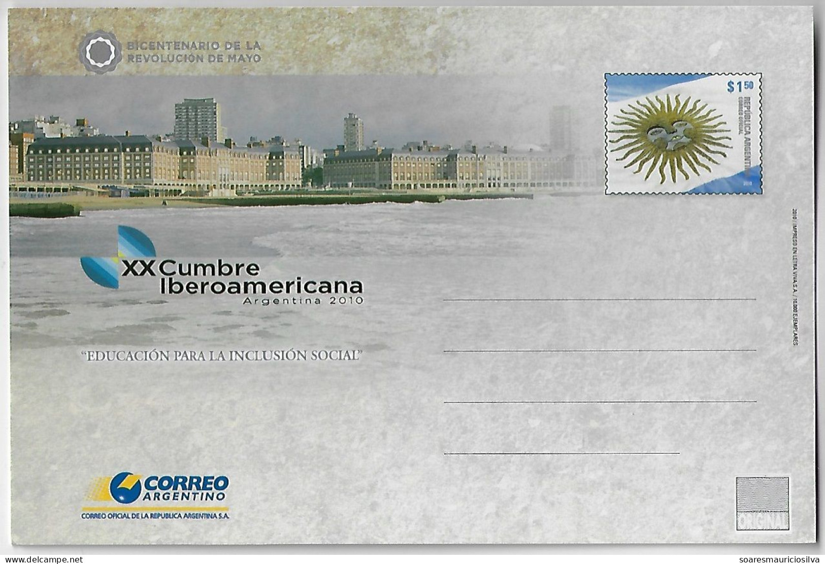 Argentina 2010 Postal Stationery Card 20th Ibero-American Summit Of Heads Of State & Government Education Mar Del Plata - Postal Stationery