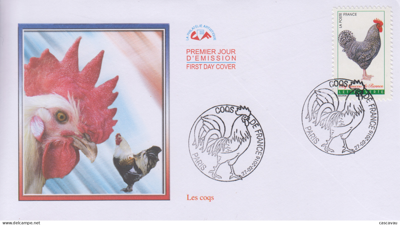 Enveloppe  FDC  1er  Jour   FRANCE    LES  COQS  DE  FRANCE    2016 - 2010-2019