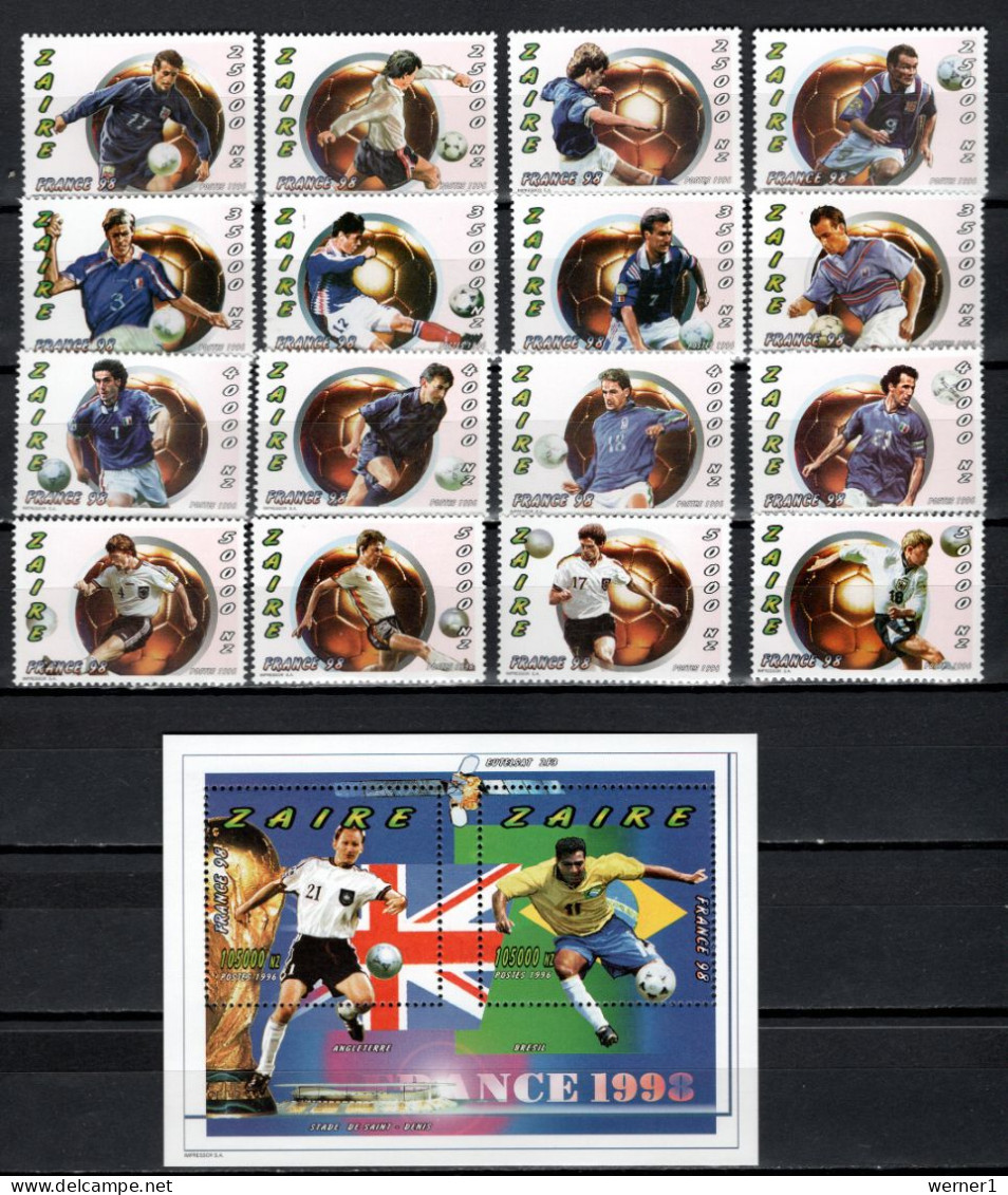 Congo Zaire 1996 Football Soccer World Cup 16 Stamps + 3 Sheetlets + S/s MNH - 1998 – Frankrijk