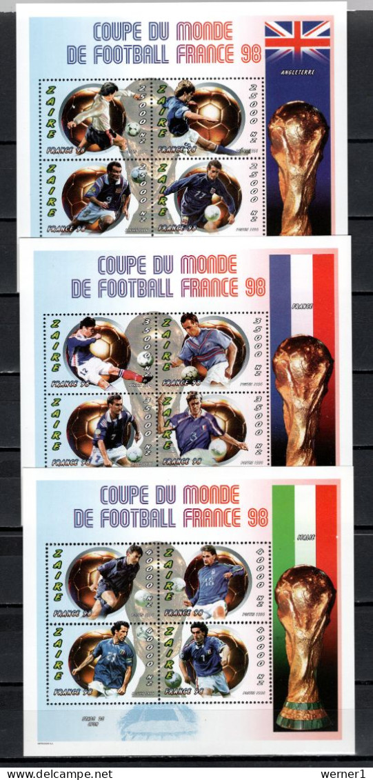 Congo Zaire 1996 Football Soccer World Cup 16 Stamps + 3 Sheetlets + S/s MNH - 1998 – Frankreich