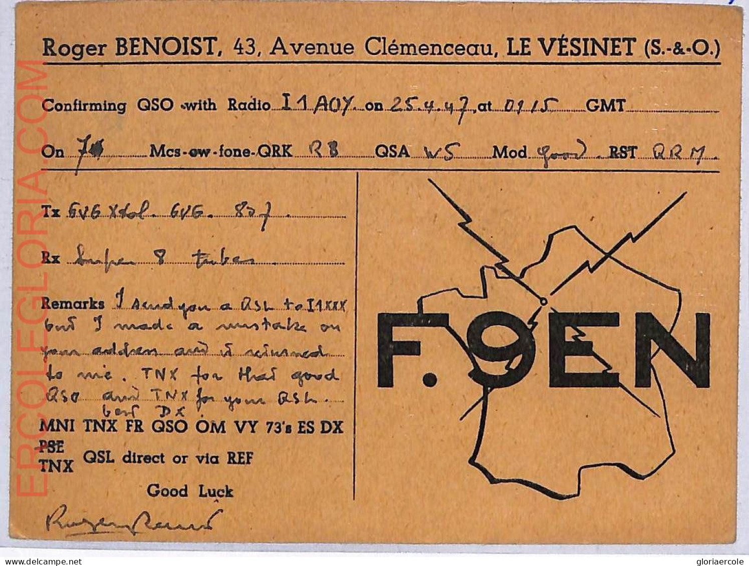 Ad9064 - FRANCE - RADIO FREQUENCY CARD   - 1947 - Radio