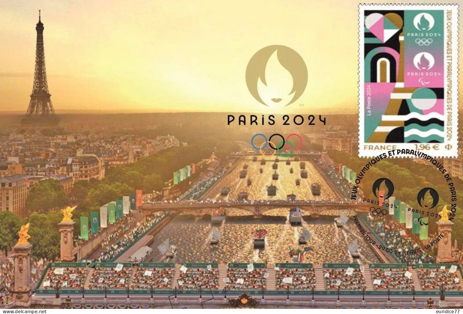 France 2024 - Le Timbre Officiel Des Jeux Olympiques Et Paralympiques De Paris Carte Maximum - Verano 2024 : París