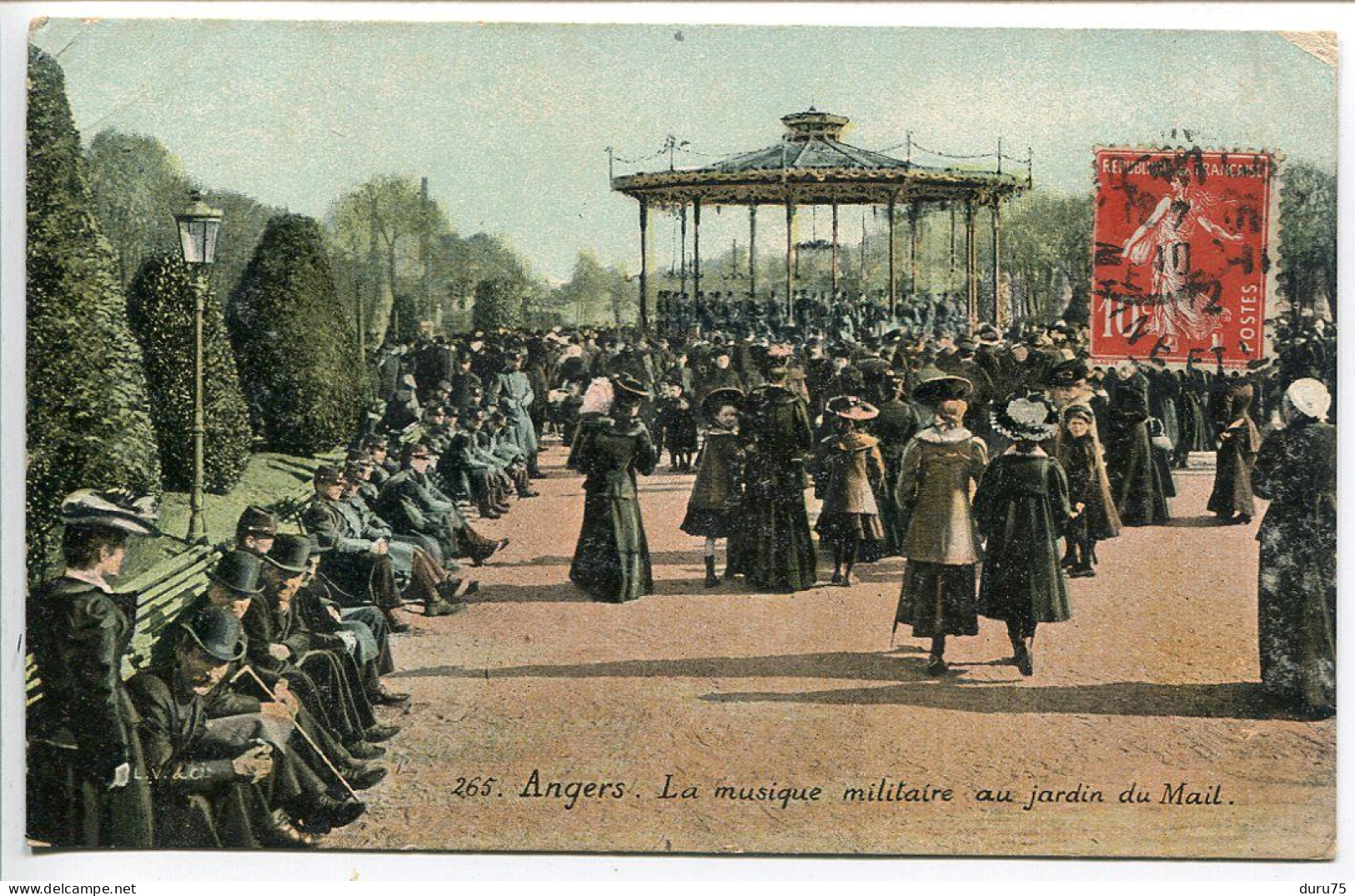 CPA Couleur Ecrite En 1912 * ANGERS La Musique Militaire Au Jardin Du Mail (kiosque - Très Animée) Aqua Photo L.V. & Cie - Angers