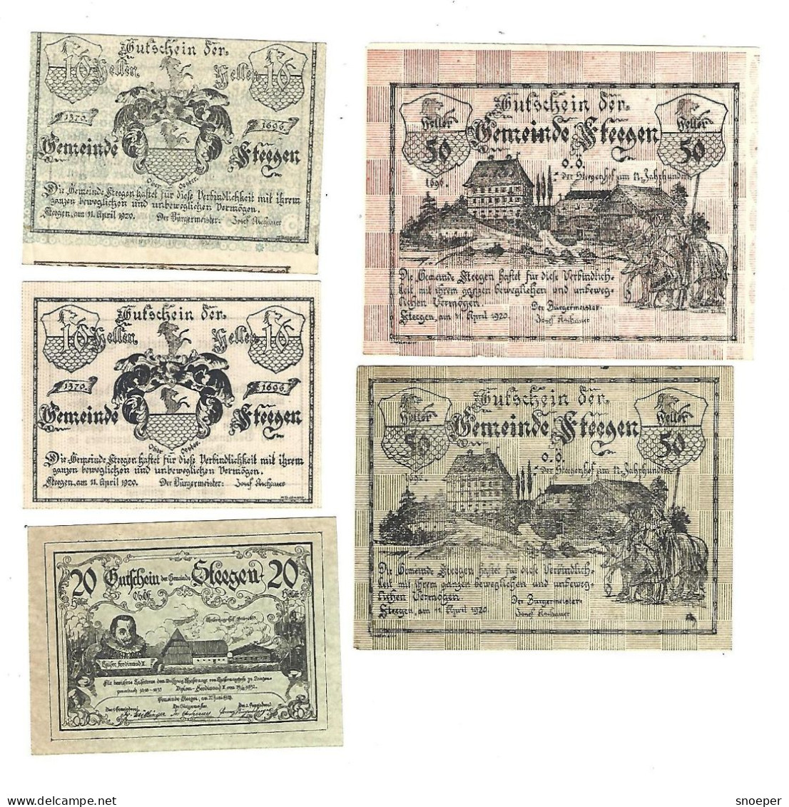 *notgeld   Austria Ssteegen 2x10+20+2x50 Heller  1012.1/a2+c2+d+f1+h  Cat Val  7 Euro - Oesterreich