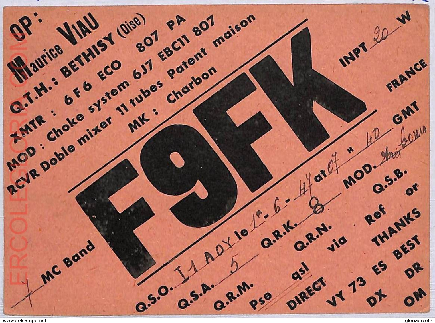 Ad9066 - FRANCE - RADIO FREQUENCY CARD   - 1947 - Radio