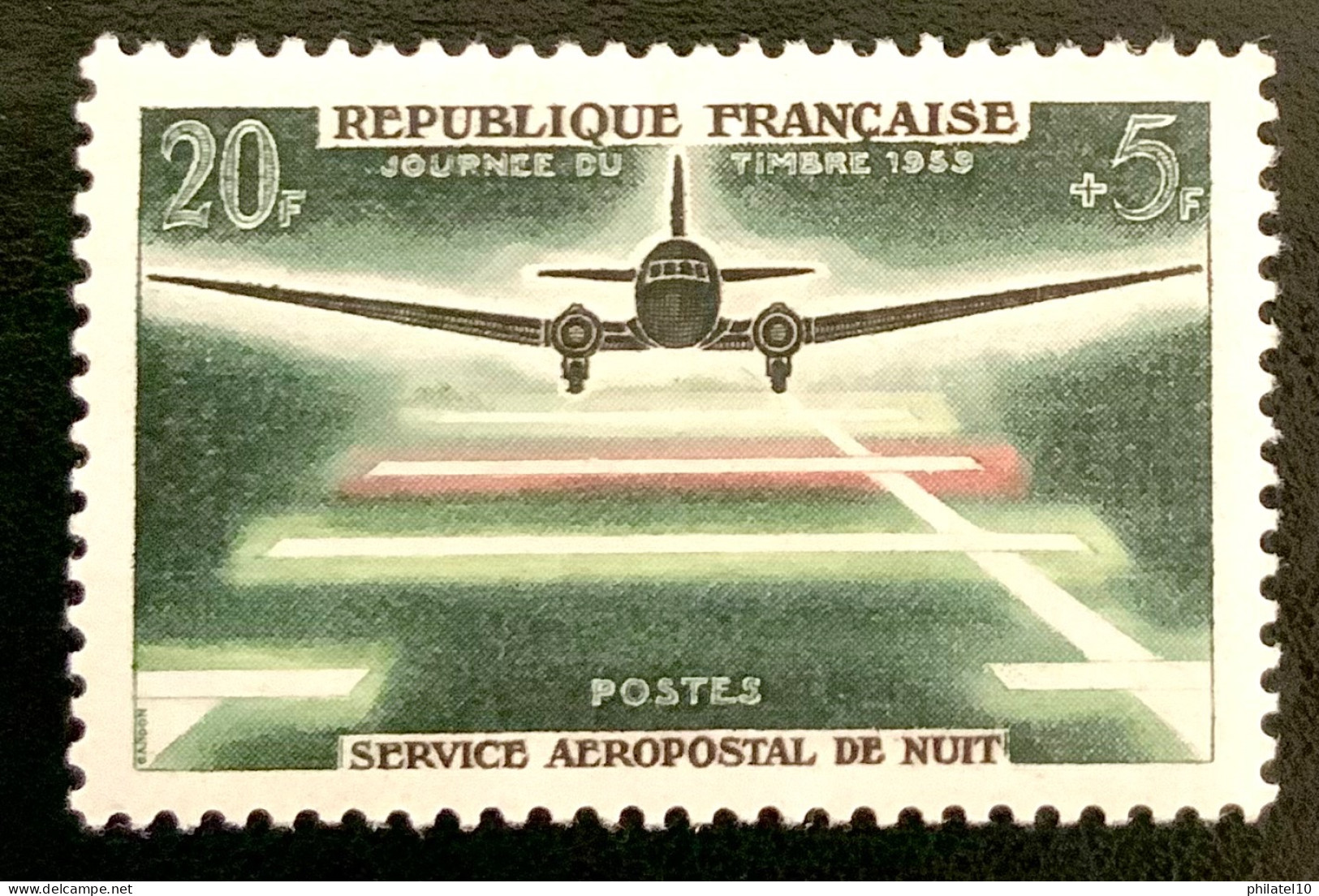 1959 FRANCE N 1196 JOURNÉE DU TIMBRE SERVICE AÉROPOSTAL DE NUIT - NEUF* - Ungebraucht