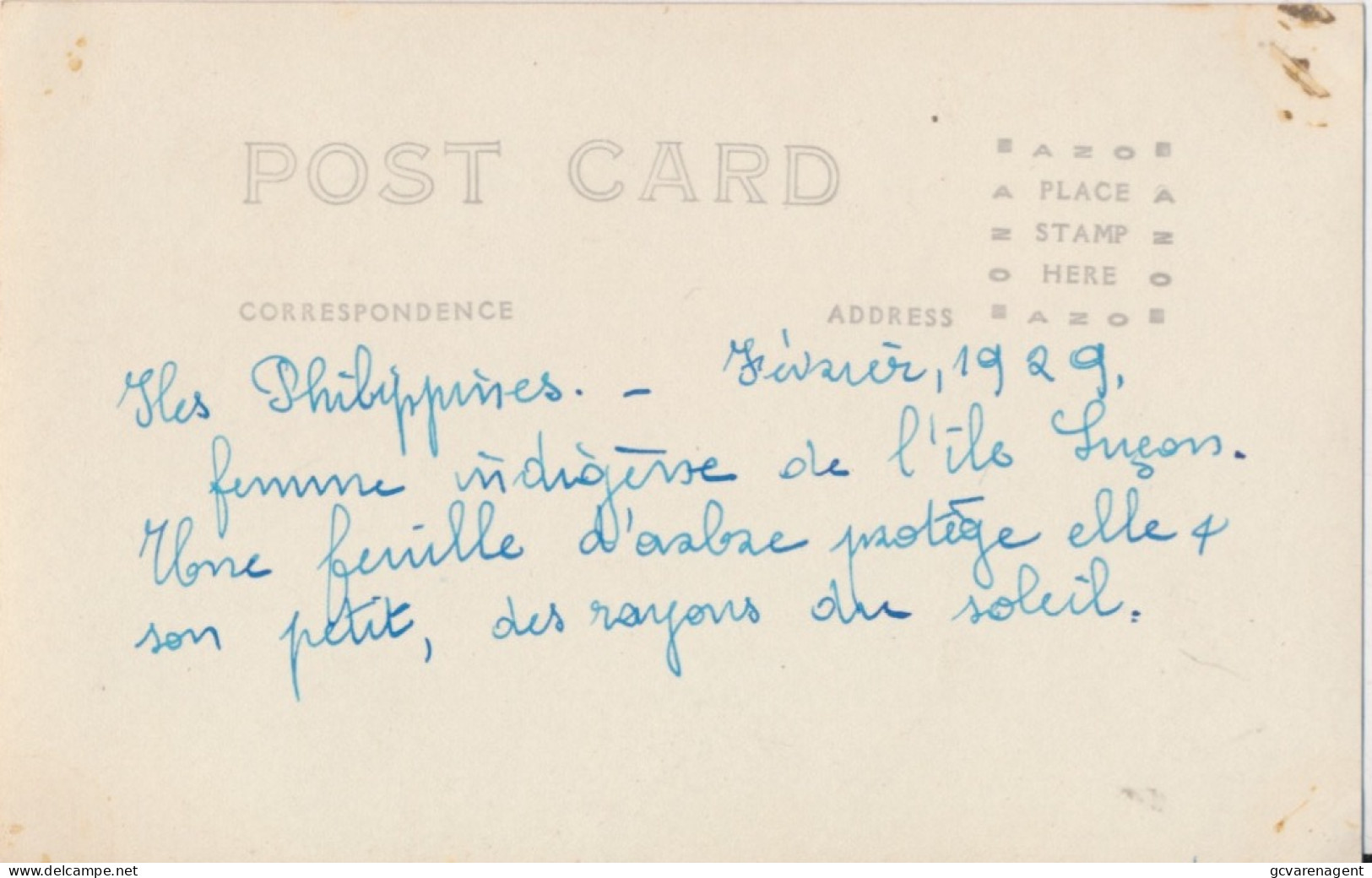 ILES PHILIPPINES FREV 1929 = FEMME INDIGESSE DE L'ILE LUCON     CARTE PHOTO.       2 SCANS - Filippine