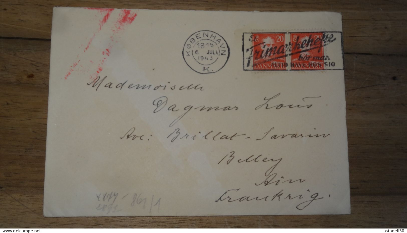 Enveloppe DANEMARK, Kobenhavn, Cenored To France - 1943   ......... Boite1 ...... 240424-83 - Briefe U. Dokumente