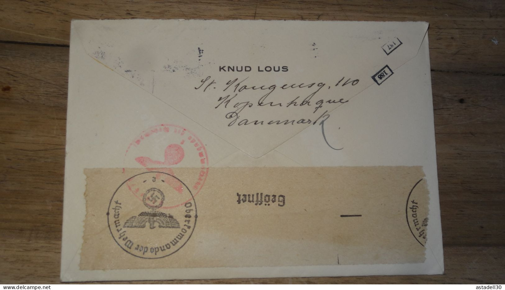 Enveloppe DANEMARK, Kobenhavn, Cenored To France - 1943   ......... Boite1 ...... 240424-83 - Lettres & Documents