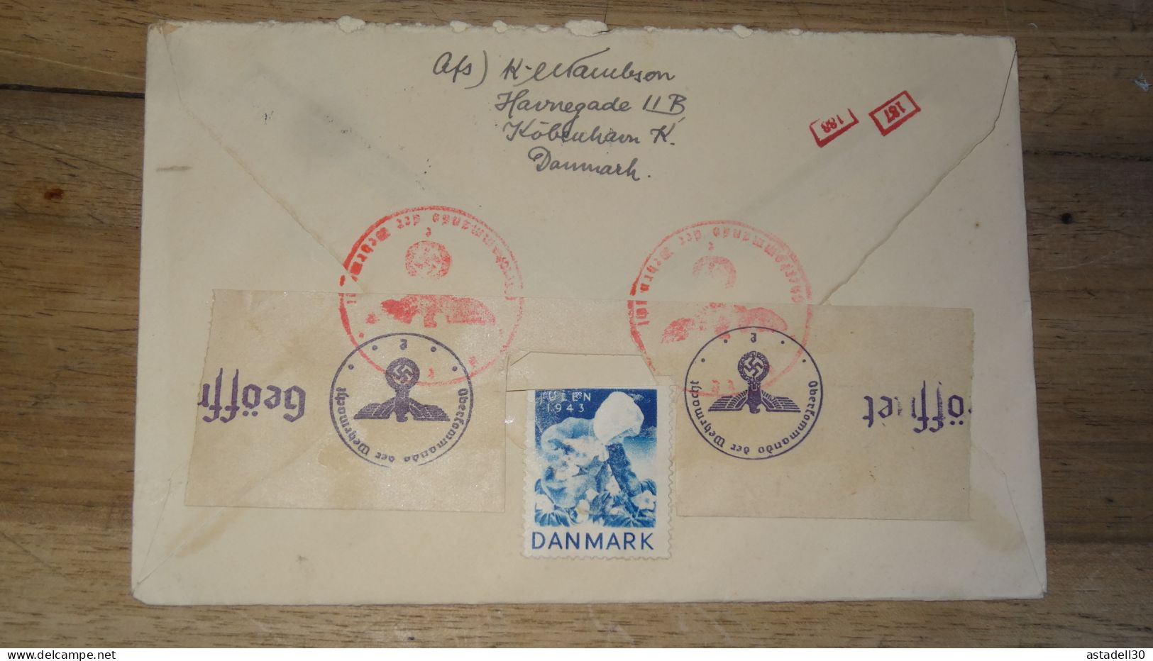 Enveloppe DANEMARK, Kobenhavn, Cenored To France - 1943   ......... Boite1 ...... 240424-84 - Lettres & Documents