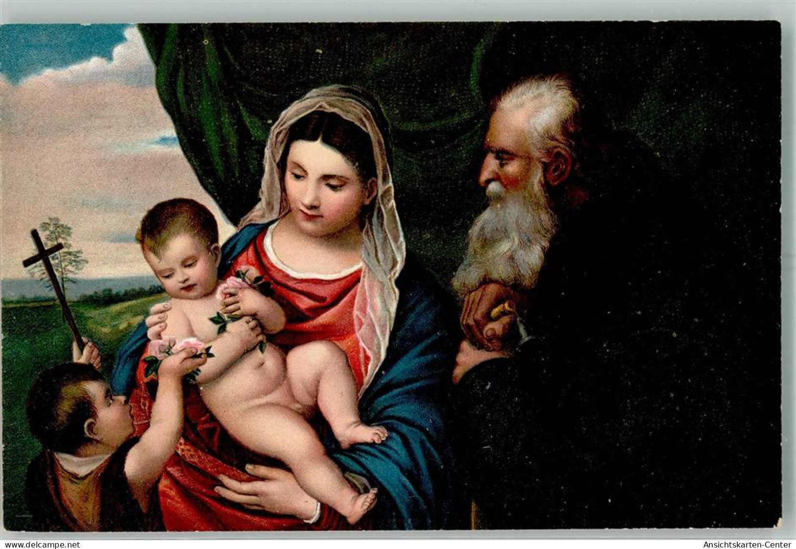 39739805 - Sign. Vecelli Tiziano Madonna Mit Kind Der Kleine Johannes Und Heilige Antonius Verlag Stengel Nr.29329 - Beroemde Vrouwen