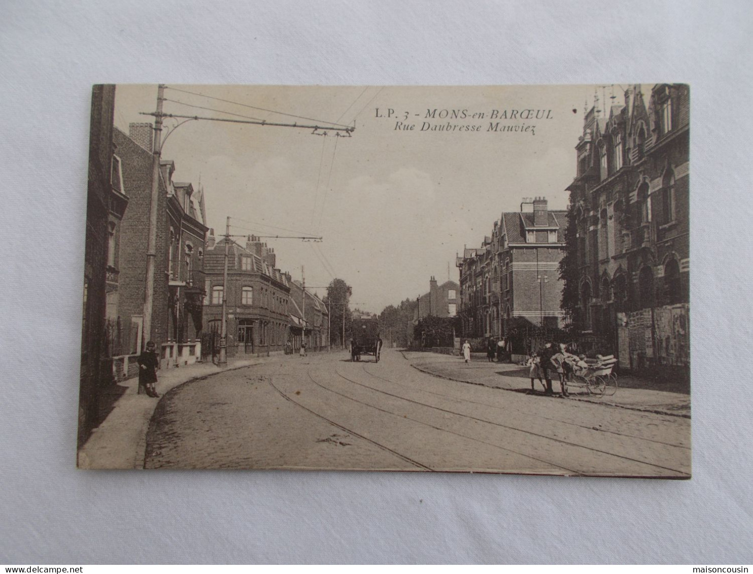 CARTE POSTALE ANCIENNE MONS EN BAROEUL RUE DAUBRESSE MAUVIEZ ANIMATION SNAPSHOT - Andere & Zonder Classificatie