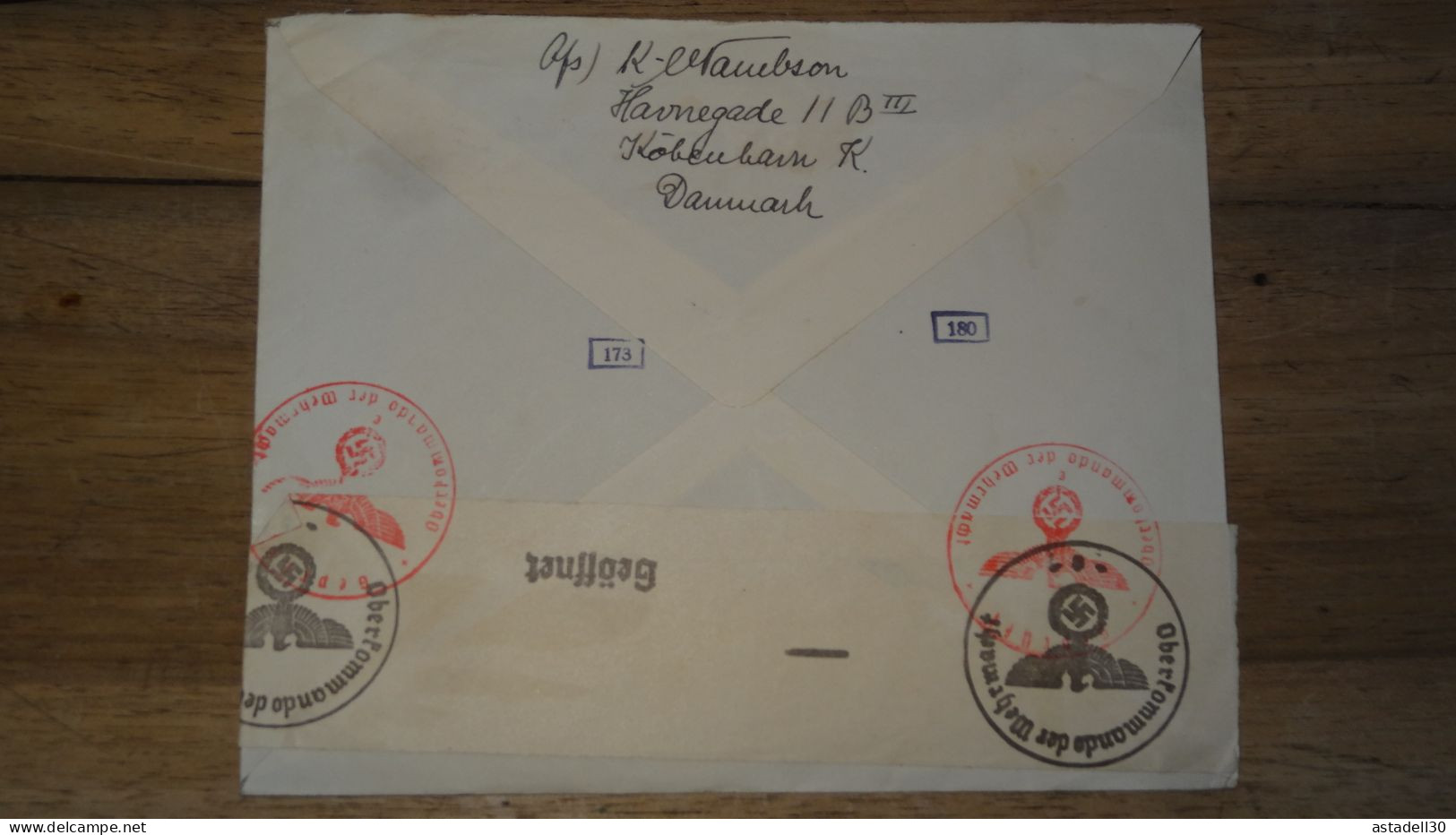 Enveloppe DANEMARK, Kobenhavn, Cenored To France - 1942   ......... Boite1 ...... 240424-88 - Briefe U. Dokumente