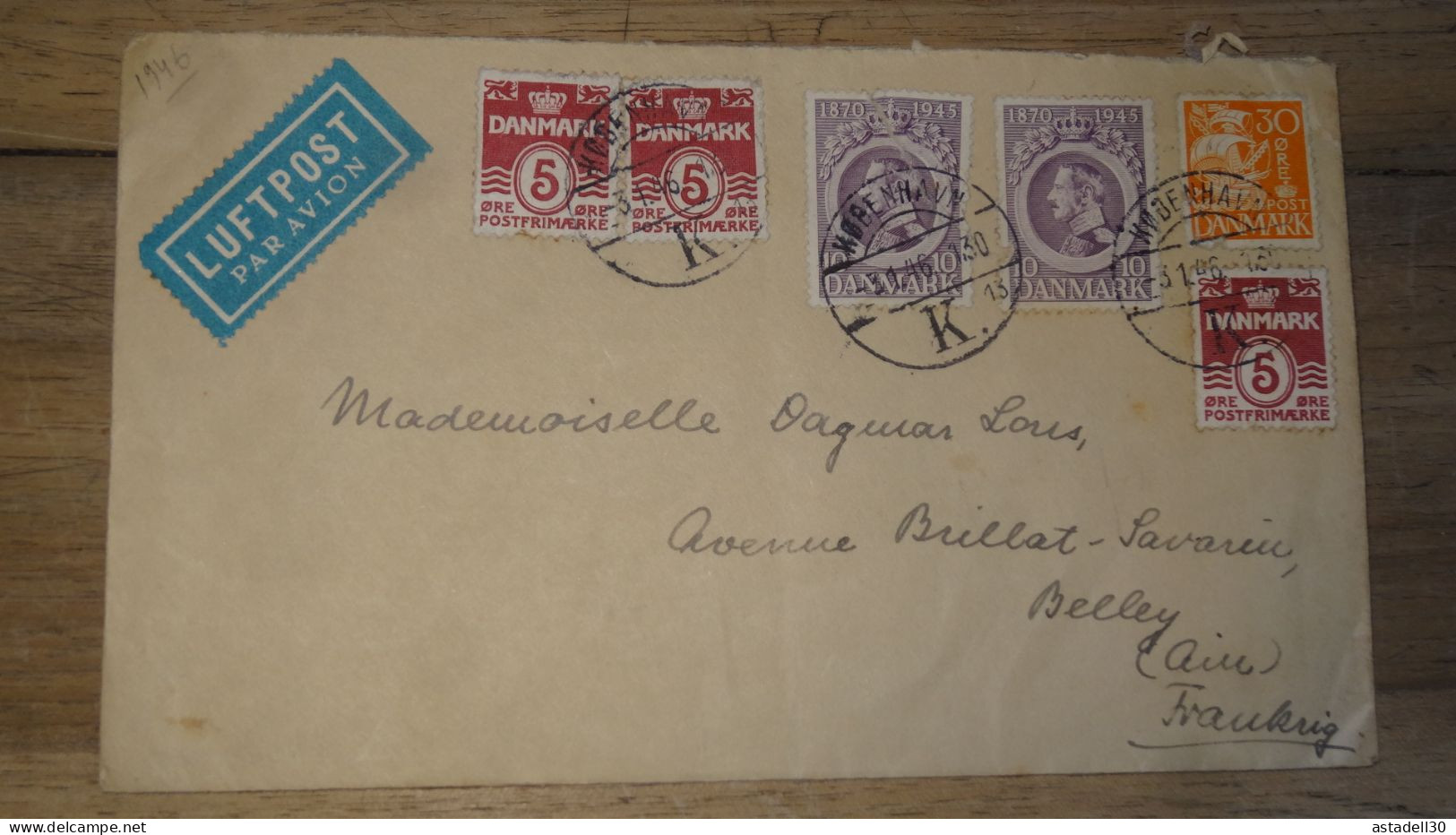 Enveloppe DANEMARK, Kobenhavn, Avion To France - 1946   ......... Boite1 ...... 240424-89 - Cartas & Documentos