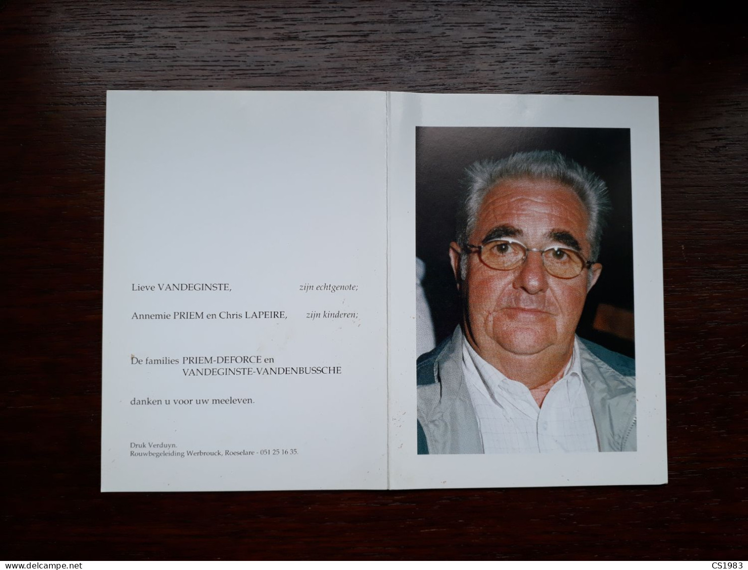 Herman Priem ° Roeselare 1940 + Roeselare 2005 X Lieve Vandeginste (Fam: Deforce-Vandenbussche-Lapeire) - Obituary Notices