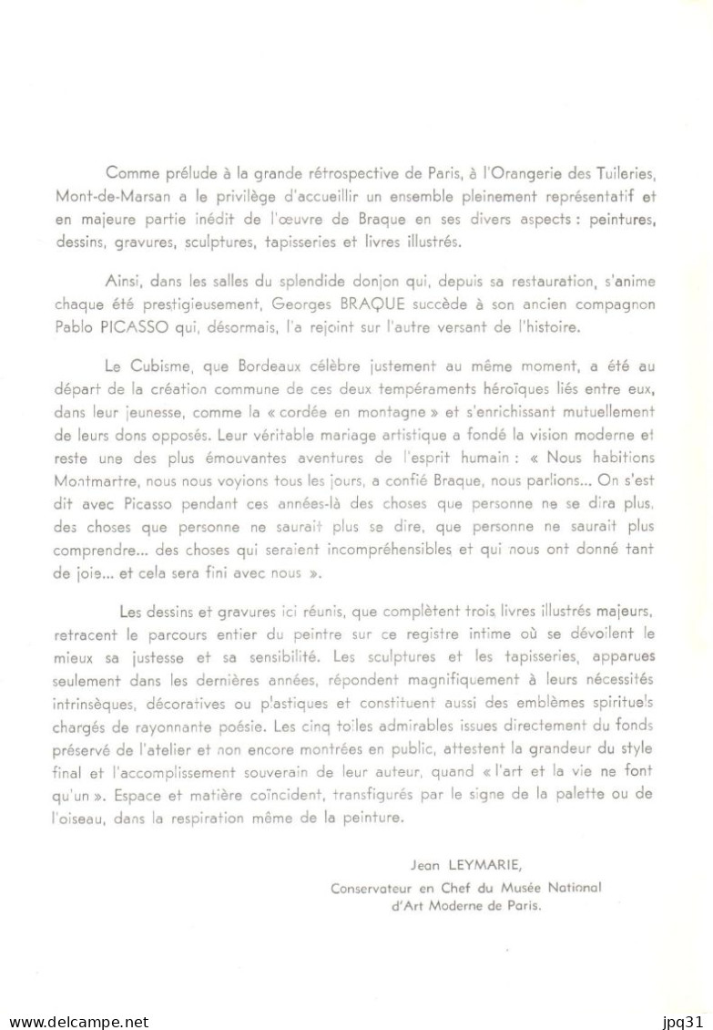 Catalogue Exposition Braque Au Musée Despiau-Wlérick De Mont-de-Marsan - 1973 - Ohne Zuordnung