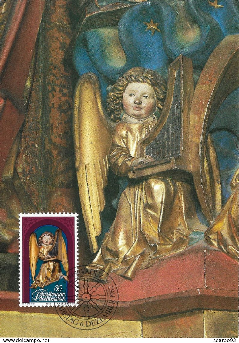 LIECHTENSTEIN. MAXICARD FIRST DAY. CHRISTMAS 1982. ANGEL PLAYING THE ORGAN. - Maximumkaarten