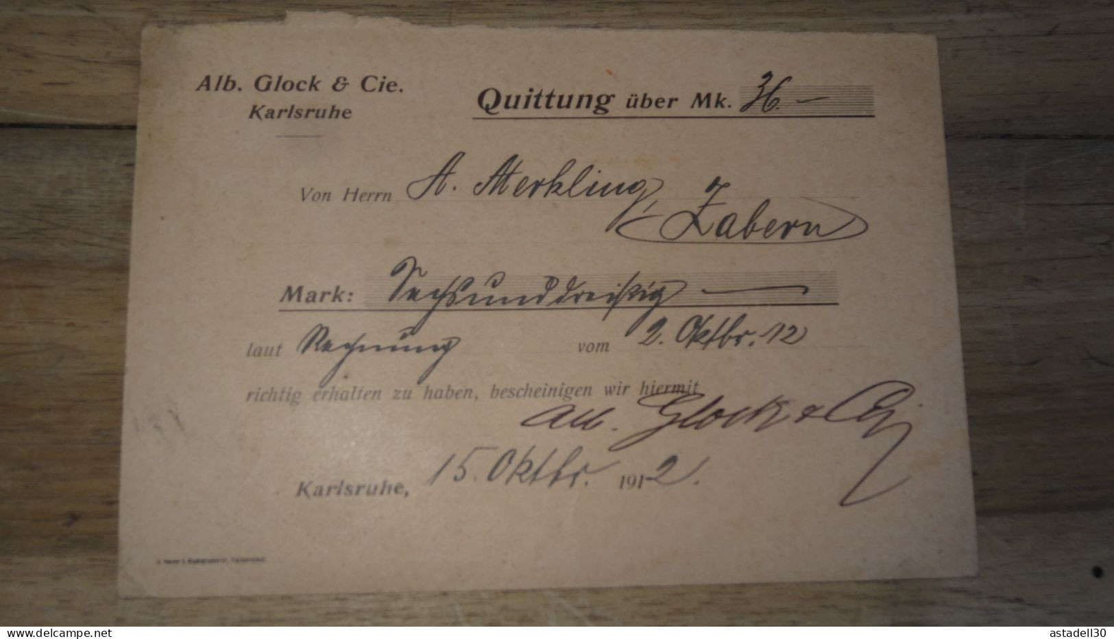 Germany Karlsruhe Pour Zabern 1912   ......... Boite1 ...... 240424-91 - Covers & Documents